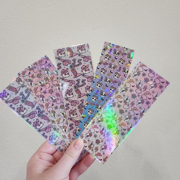 Holographic Spooky Rodeo Ghost Bookmark Pink Purple Cowboy Boots Hats Sparkles - Picture 3 of 10